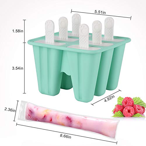 Popsicle Molds Silicone Ice Pop Maker, Morfone 6 Pieces Reusable Kids Popsicle Tray Holder BPA Free LFGB Certified Bonuses 30 Popsicle Bags, Funnel and Cleaning Brush