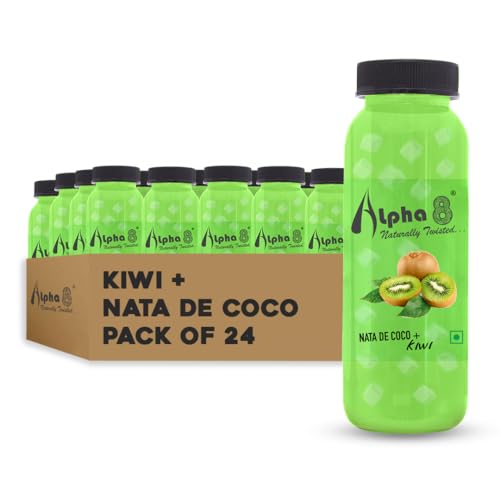 Image of ALPHA 8 FRUIT Juice with NATA De Coco Coconut Cubes Natural Energizer & Immunity Booster, Healthy Juice, High Fiber, Real Natural Taste(Kiwi Juice, Pack of 24)