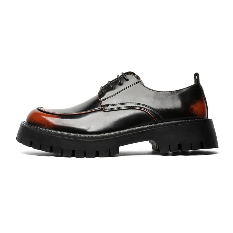 Santimon Men's Leather Lace Up Platform Oxfords Moc Toe Chunky Lug Sole Added Height Casual Derby Shoes Classic Work Office Business Dress Shoes2