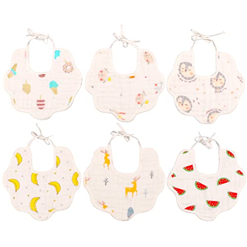 Image of DOSMINE 6 Pack Muslin Baby Bandana Drool Bibs 6 Pack Muslin Baby Bandana Drool Bibs Unisex Soft & Absorbent 8-Layer Drooling Bibs Baby Bibs for Drooling and Teething for Boys Girls