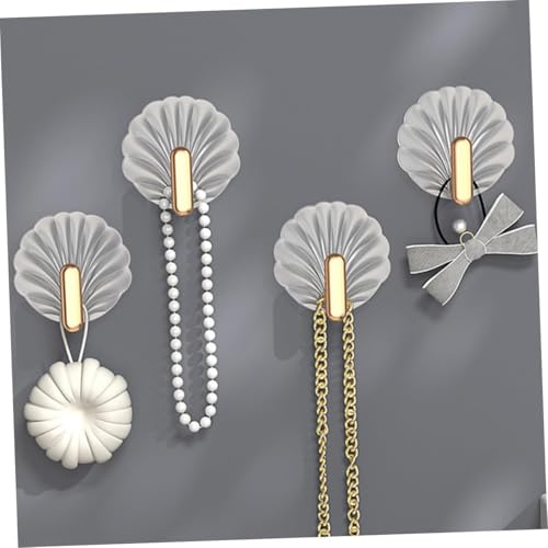 Image of Self Adhesive Gold & Silver Seashell Wall Hooks for Keys, Jewelry & Towels No-Drill Adhesive Hooks for Smooth Surfaces Hook with Magic Stiker Set of 5pcs