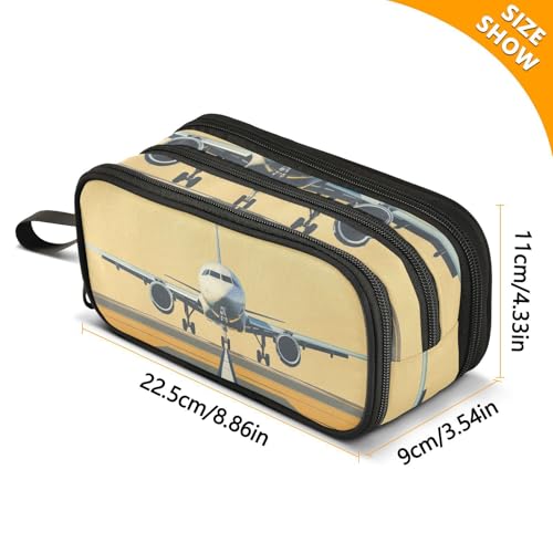 Image of Airplane on Airport Pencil Case Large Capacity Pencil Pouch Boys Girls 3 Compartment Pen Bag School Office Stationery Organizer