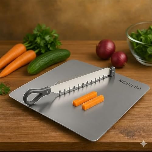 Image of Cut N CHOP Stainless Steel Kitchen Cutter & Chopping Board - Multipurpose 2-in-1 Knife and Cutting Board Tool for Fast, Safe & Effortless Chopping, Slicing and Dicing