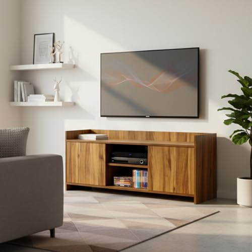 Image of Amazon Brand - Solimo Smart Engineered Wood TV Entertainment Unit Set Top Box Stand /TV Cabinet with Shelves for Books & Decor Display Unit Bed Living Room Upto 43 inch - Leon Teak