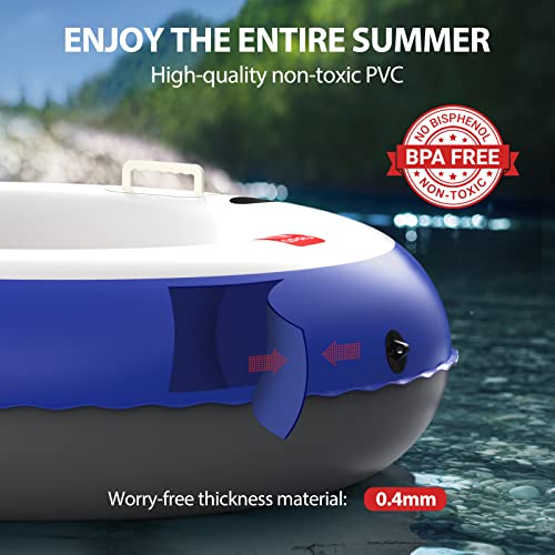 Image of QPAU Inflatable River Tube, 0.4 mm Thickened Puncture-Resistant Heavy Duty River Float, River Raft with Ergonomic Backrest, Mesh Bottom & 2 Cup Holders for Adults and Friends Lake Float