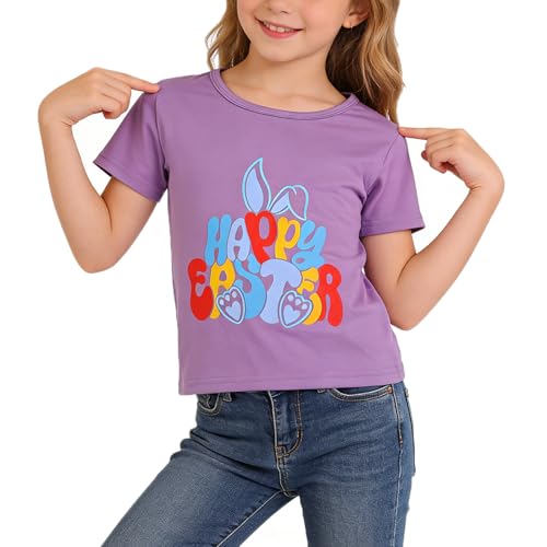 Image of Easter Toddler Girls T-Shirts Bunny Short Sleeve Shirts Kids T Shirts Cotton Girls Summer Tops 3-8Y