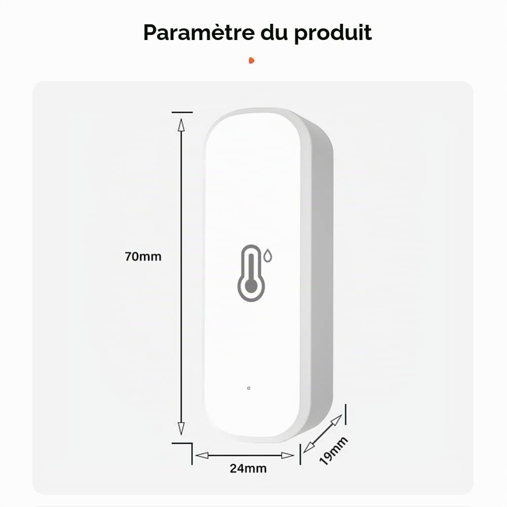 Thermomètre Hygromètre WiFi, Lot de 4 Tuya Détecteurs de Température et d'humidité WiFi Intelligents, Moniteur Intelligent de Température Ambiante Pour bébé, Domestique, Jardin, Bureau 70 x 24 x 19 mm