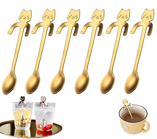 Set Di 4 Cucchiaini Da Caffè In Acciaio Inox Con Design A Gatto, Cuori E Stelle - Per Bevande E Dessert - Foto 8