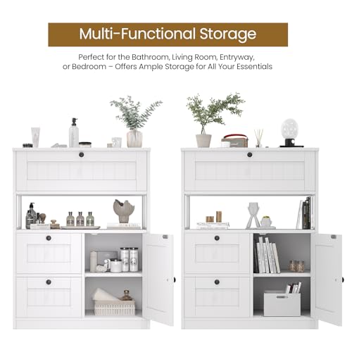 Bathroom Cabinet, Modern Bathroom Floor Storage Cabinet Organizer with 1 Door and 3 Drawers, Freestanding Cupboard for Kitchen/Living Room Use - Image 6