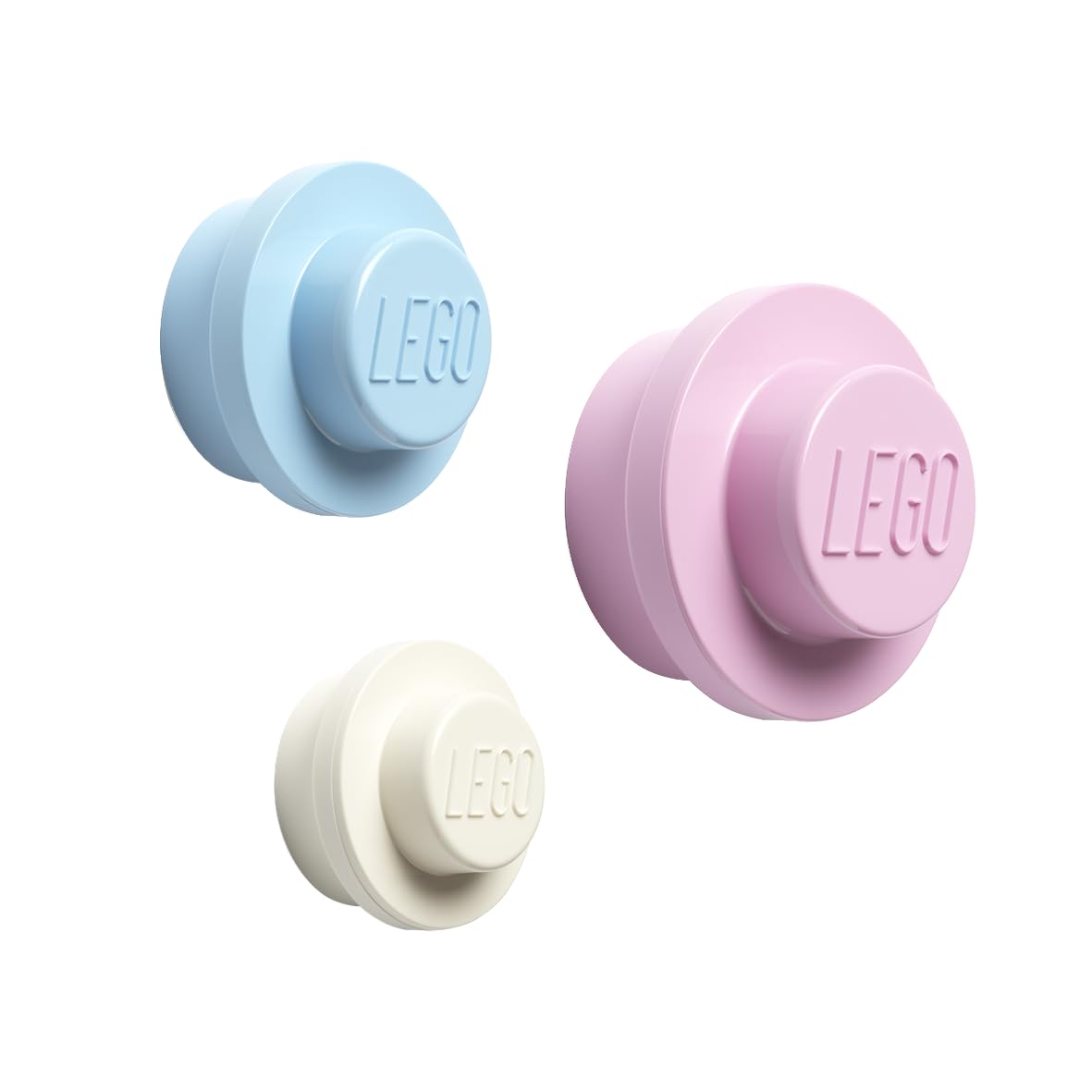 LEGO Wall Hanger Set - 3-Piece Decorative Home Accessories for Kids & Adults, Cute Room Decor, Space-Saving Coat Hooks, White, Light Blue, Pink