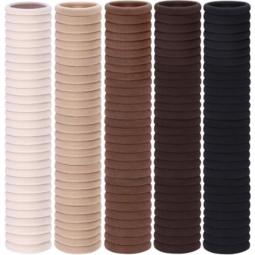150 Pcs Elastic Hair Ties No Damage for Thick & Thin Hair, Ponytail Holders, Elastics, Soft Pony Tails Bands for Women, Neutral Colors
