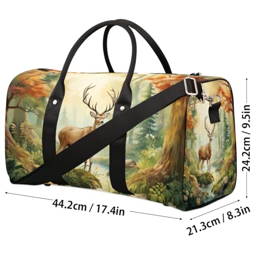 Travel Duffel Bag, Autumn Fall Forest Deer Sports Tote Gym Bag Foldable Western Aztec Weekender Bag Carry on Luggage Handle Bag Overnight Shoulder Bag for Women Men,A-12864