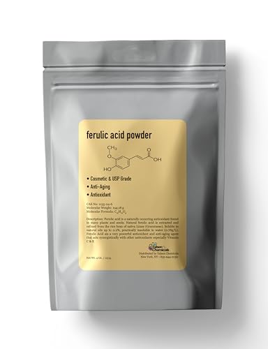 Ferulic Acid Powder Pure 99% Pure Cosmetic Grade Powder Pure Natural, DIY Skincare (4 Oz / 113 Grams), by Talsen Chemicals