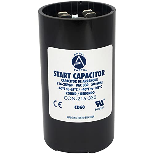 Appli Parts Condensador Capacitor Arranque 216-259 Mfd (microfaradios) uF 330 VAC remplazo universal para motores electricos de distintas aplicaciones 4.6cm Diametro 8.6cm Alto CON-216-330