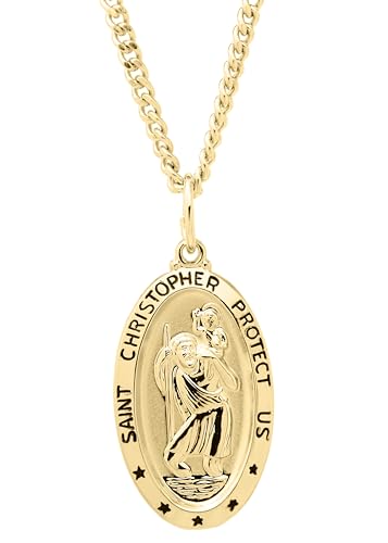 14KT Gold-Filled Large Oval Saint Christopher Medal with 24
