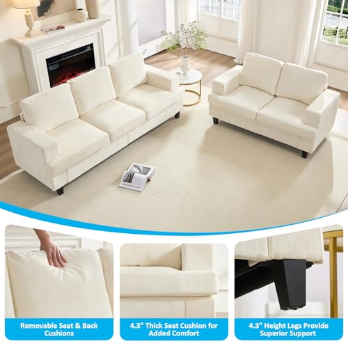 Image of Mjkone 2 Pieces Living Room Sofa Sets, 3 Seat 82 inch Width Sofas Couch and Loveseat Set, Sofas Couches Living Room Furniture Sets, Sectional Couch Set for Home Office, 3-Seat Sofa + Loveseat, Beige