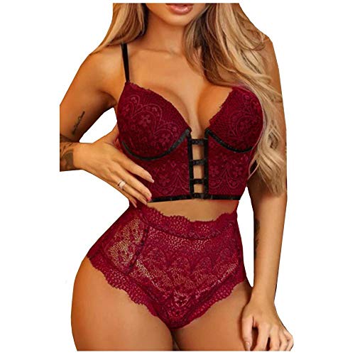 Lingerie sexy pour couple avec soutien-gorge creux et dentelle rouge XL