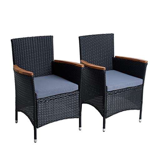 ESTEXO Polyrattan Gartenstuhl 2er Set Akazie Holz Rattan Stuhl Garten...