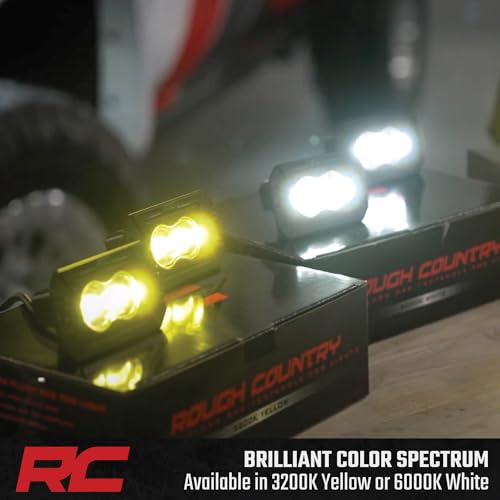 Rough Country Flush Mount SAE LED Fog Lights 3" x 1.75" - Street Legal Fog Light Kit, IP67 Waterproof, White by Rough Country - Image 8