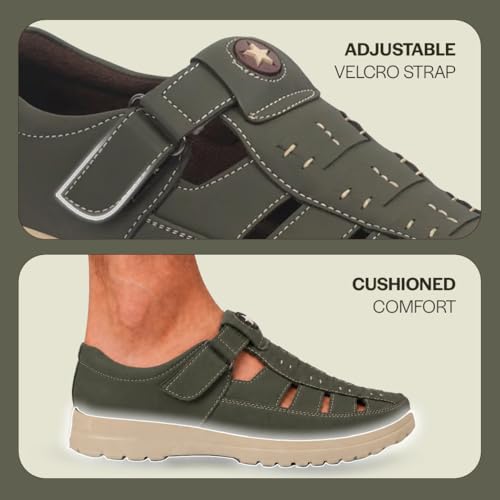 Image of FAUSTO Men's Feather Light EVA Sole Shoe Style Comfortable Dress Sandal With Memory Cushion|Stitched Hook & Loop Sandal For Work|Evening|Festive