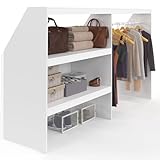 IDMarket   Ankleide Set unter Dachschräge mit Regal auf 2 Ebenen und ausziehbarer Garderobe TOMI 195 x 50 x 70/110 cm weiß