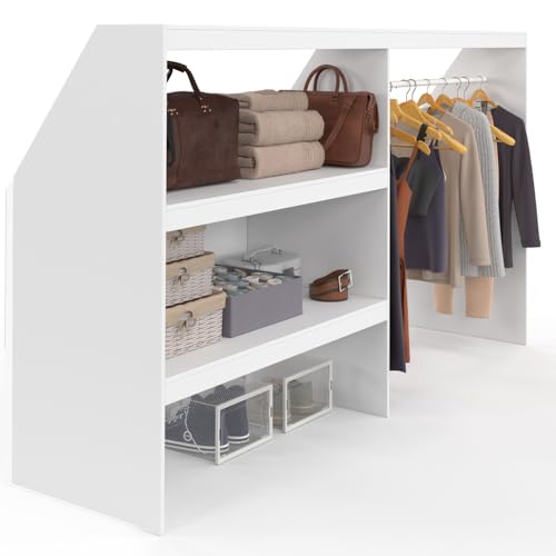 IDMarket Ensemble de vêtements sous toit incliné avec étagère sur 2 niveaux et porte-manteau extensible TOMI 195 x 50 x 70/110 cm, blanc