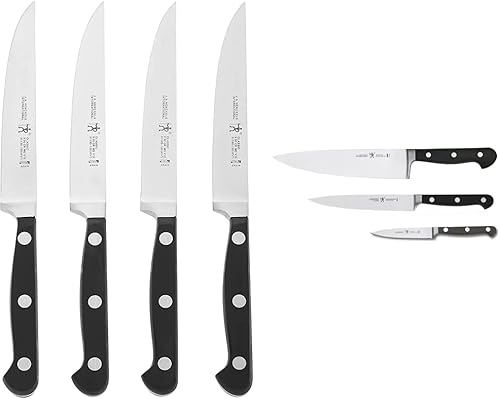 HENCKELS Juego de cuchillos clásicos de 4 piezas diseño alemán informado por más de 100 años de maestría y juego de cuchillos clásicos afilados de 3