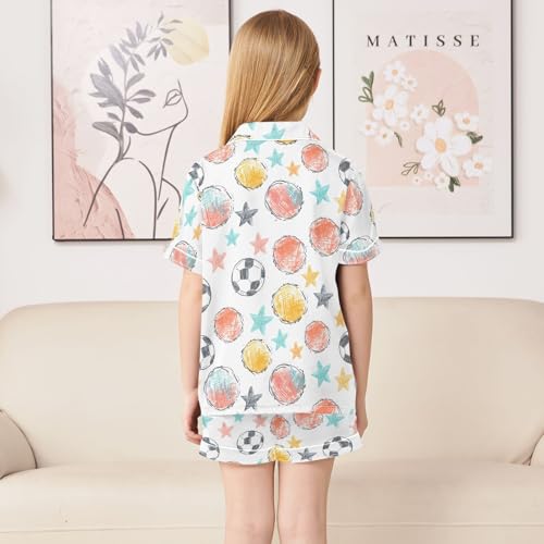 ALAZA Soccer Watercolor Star Satin Pajamas Set Short Sleeve Button Down Sleepwear Summer Pjs 2 Piece4