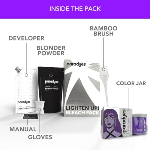 Image of Paradyes Semi-permanent Electric Purple DIY Conditioner Based Hair Colour 120 gm and Lighten Up! Bleach Pack 30 Vol. for all Hair Types