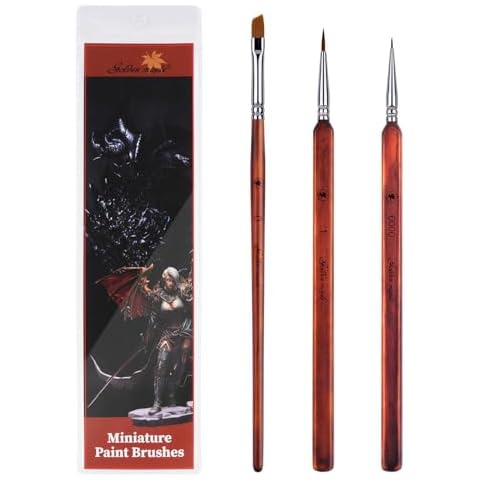 Kolinsky Sable Miniature Paint Brushes-Golden Maple 3pcs Detail Paint Brushes Drybrush for Acrylic Watercolor, Small Fine Detail Paint Brush Set Use for Warhammer,Mini Paints,Paint by Number,Figurine Cover