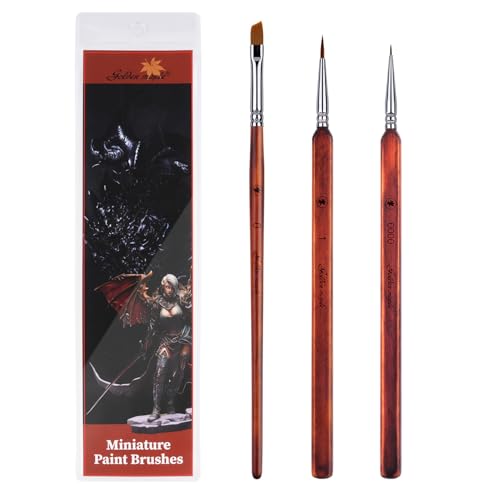 Kolinsky Sable Miniature Paint Brushes-Golden Maple 3pcs Detail Paint Brushes Drybrush for Acrylic Watercolor, Small Fine Detail Paint Brush Set Use for Mini Paints,Paint by Number, Miniature Painting