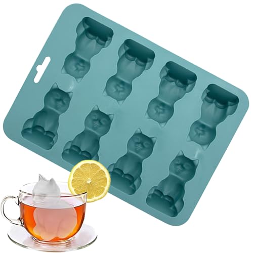 Molde para hielo para cócteles, forma de gato para hielo, bandeja reutilizable para forma de hielo 3D de gato con 8 cavidades para whisky, cócteles, comidas, zumo, casa, cocina, reuniones