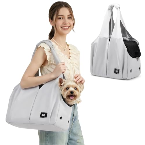 ALLSOPETS Borsa per Cani Taglia Piccola, Marsupio per Cani Traspirante e Comodo, Borsa Cane Portatile per Gatti con Gancio per Guinzaglio, Ideale per Viaggi e Campeggio (Grigio Argentato)