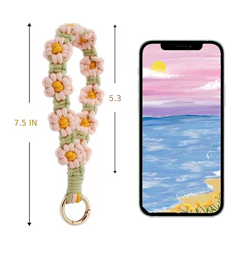 Image of Macrame Keychain Wristlet Keychains for Women Wrist Lanyard for Keys Car Keys Cute Boho Keychains Keyring Bracelet for Girls