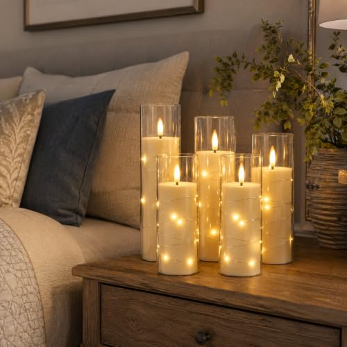 Image of Da by 5 Pack Clear Acrylic Flameless Taper Candles, Flickering Black Wick LED Candles with Copper Wire Lights, Heat Resistant ABS Candles with Remote for Indoor Outdoor Decor