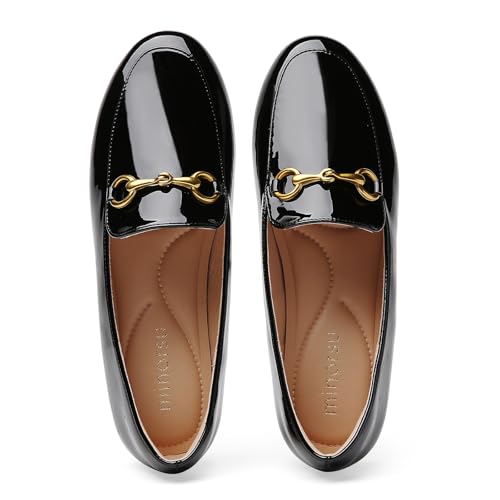 Image of Minorsu Buckle Loafers for Women Slip On Round Toe Dress Flats Business Casual Work Driving Shoes