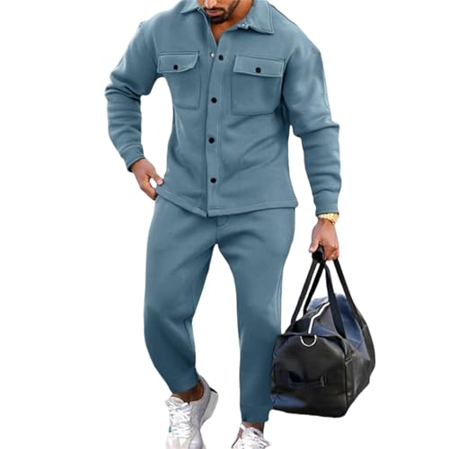 Athleisure 2-Piece Suede Set, Mens Sweatsuits 2 Piece Outfits, Men Shirt Jacket Jogging Pants 2 Pieces Loose Casual Suits3