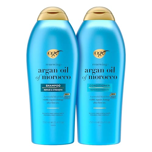 OGX Renewing + Argan Oil of Morocco Shampoo & Conditioner Set, Helps Strengthen & Repair Dry, Damaged Hair, Paraben-Free, Sulfate-Free Surfactants, 25.4 fl. Oz (Pack of 2)
