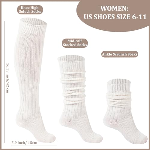 Image of Moon Wood 3 Pairs Slouch Socks Women Winter Wool Socks Cable Knit Knee High Boot Socks Scrunch Socks Size 5-11