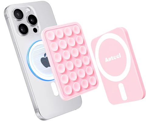 JingJinYY Silicone Grip Secure Mirror Shower Phone Holder for iPhone 16/15/14/13/12 Magnetic Suction Phone Mount for MagSafe Case Hands-Free Selfie/Video for TikTok Creator/Influencer (Light Pink)