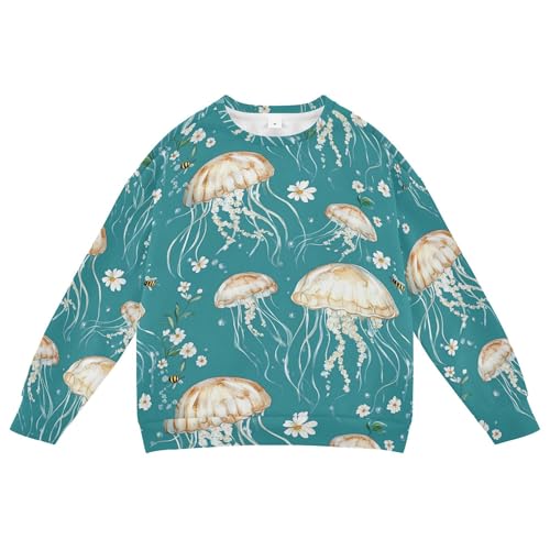 JUNZAN Cute Jellyfish Teal Little Girls Sweatshirts Hoodies Long Sleeve Sweatshirt With Hoodie Athletic 4T