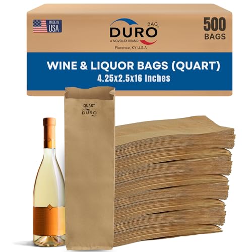 Duro Kraft Paper Wine & Liquor Bags for Quart-Sized Bottles, 4.25x2.5x16 Inches, Ideal Paper Gift Bags for Blind Wine Tastings, Retail & Liquor Stores - 500 Count