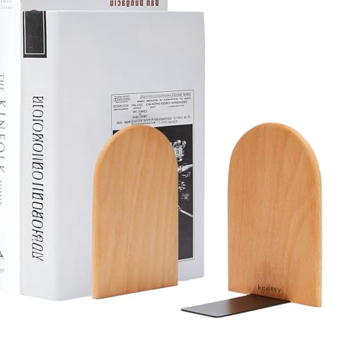 KCatsy Buchstütze Holz 2 Stück (1 Paar) Buchenholz 17 x 12 x 10,5 cm - Bookends Bogen Buchstützen Holz mit Rundem Kopf Bücherstütze Bücherhalter DVD Regal für Zuhause, Büro und Schule