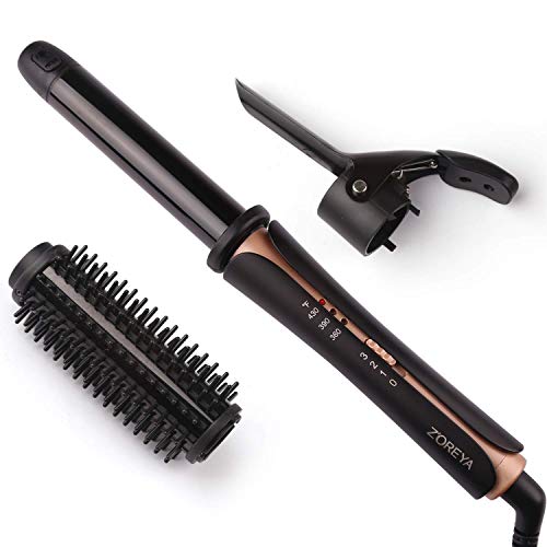 Curling Iron ZOREYA 3-in-1 Hair Instant Heat Curler Brush 1.25 Inch Ionic Hot Brush Dual Voltage Straightening Brush LED Display Hair Curling Iron Curling Wands Heated Styler Brush Auto Shut Off