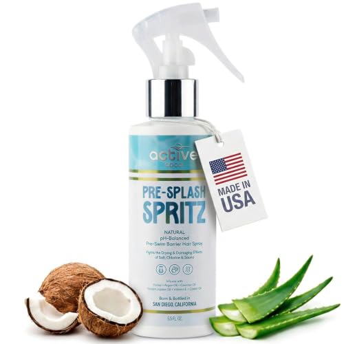 Active COCO Pre Swim Hair Protection Spray - Chlorine Salt Water & Sauna Defense for Swimmers - Coconut Oil Jojoba & Aloe Leave-In Conditioner for Color-Treated Hair - Coconut Scent Made in USA