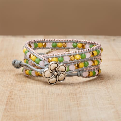 Image of YGLINE Natural Stone Beaded Healing Wax String 5 Wraps Bracelets