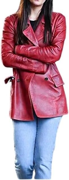 Women's Maroon Leather Blazer Jacket - Double Breasted Red Leather Jacket Coat3