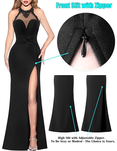 Image of VFSHOW Womens Formal Halter Keyhole Back Prom Gala Maxi Dress Evening Gown | Sexy Illusion Sweetheart Neck, High Slit, Wedding Guest, Applique, Twist Front Mermaid Dresses