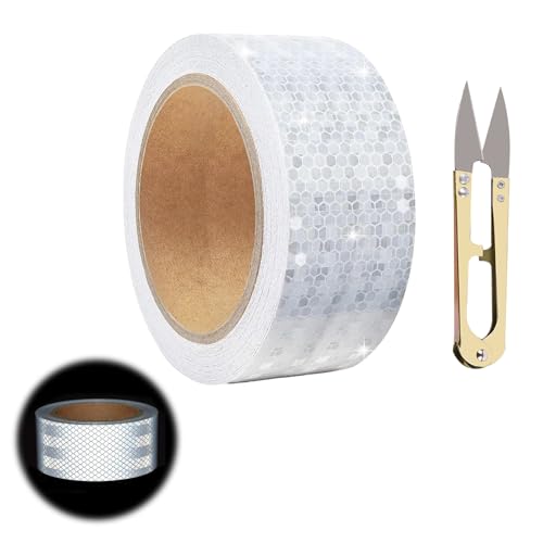KARELLS Cinta Reflectante Adhesiva 10m x 5cm, Blanca Tiras Reflectantes Adhesivas Res Istente Al Aguapegatinas, Tira Seguridad Alta Visibilidad, para Coche Moto Cami贸n Exteriores Interior
