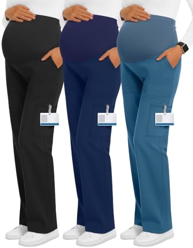 3 Pack Women's Maternity Scrub Pants | Over Belly Maternity Scrub...